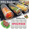 304 Stainless Steel BBQ Basket Mesh Barbecue Rack Cage Net Grate Rolling Cylindrical Grill Picnic Camping Cookware Kitchen Tool 240116