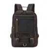 Rucksack Hohe Qualität Vintage Braun Top Grain Echtes Crazy Horse Leder A4 14'' Laptop Frauen Männer Rindsleder Reisetasche M6588