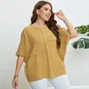 Plus Size Women's Short Sleeve Screw Neck Patchwork Solid Color Tops Tee Loose Casual Female Summer Blus Tshirt Clothing 240116