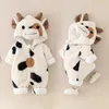 Natale Bella Mucca Neonate Ragazzi Pagliaccetto Tute Inverno Addensare Tutina Cartoon Bambini Tuta Morbida Tuta con cappuccio per bambini 240116