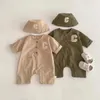 Ins Koreanische Frühling Herbst Infant Jungen Overall Baumwolle Brief Solide Lose Baby Strampler Mit Hut geboren Outfits 240116