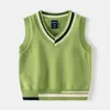 Autumn Winter Kids Boys Vest Knitted Cotton Sleeveless Pullover Sweater V-collar Loose Warm Stretch Contrast Children Vest 240116