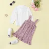 Clothing Sets Toddler Baby Girl 2Pcs Set Autumn Flower Embroidery Bow Tie Long Sleeve Shirts Plaid Straps Suspender Dress Outwear