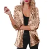 Women's Jackets Female Blazer Autumn Winter Lapel Long Sleeve Outerwear Party Sequins Shinny Street Temperament Y2K Casual Coat