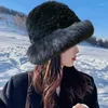 Bérets Chapeau de seau flou Fourrure synthétique Fluffy Faux Pêcheur Chaud Hiver Bonnet en peluche pour la maison par temps froid