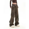 Damesjeans Bruine damesjeans Luipaardprint Retro Rechte buis Wijde broek Mode Straatmode Y2K Jeans Nieuwe winterlegging