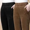 Damesbroek Lente Elastische Hoge Taille Rechte Broek Dames Klassiek Zwart Pantalones De Mujer Moeder Casual Bruin Corduroy N256