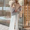 Sparkling Silk Sweater Zipper Cardigan Women Elegant Stand Collar Bishop Sleeve Sweater Coat Autumn Chic Lady Outerwear 240115