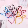 Tiaras 10 PCS 10 CM 3.95 Polegadas Longas Orelhas de Coelho Tecido de Veludo Envolto Metal Headbands Faux Fur Devil Hairband Para Festa de Férias YQ240116