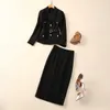 유럽과 미국 여성 2024 Winter New Long Sleeve Suit Collar 벨트 재킷 스커트 패션복