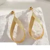 Xiy Diy Italian T Yellow Gold Modern Hollow Water Drop Unique Teardrop Stud Earrings For Woman