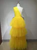 Robes décontractées Femmes Jaune Maille Une épaule Soirée Mode Bal Été Anniversaire Club Fête Élégant Chic Long Gâteau