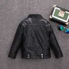 2-14 세 소녀의 가짜 가죽 자켓 어린이 PU 코트 긴 소매 지퍼 벨트 기관차 재킷 세련된 십대 아이 소년 재킷 240115