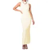 Casual Dresses Sexy Women Sheath Maxi Dress Glossy PVC High Collar Sleeveless Hobble Pencil Back Split Long Streetwear Slim Fit 7XL