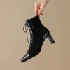 Stivali 2024 autunno donna punta quadrata scarpe in pelle con tacco alto bambini pelle scamosciata caviglia inverno solido elegante moderno