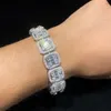 Hiphop bling bussar ner sterling sier iced 15mm bredd kluster tennis baguette vvs moissanite armband män