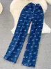 Conjunto de moda para mujer, sujetador de estilo Retro americano, camiseta sin mangas vaquera, Pantalón recto ajustado de cintura alta informal de dos piezas 240115