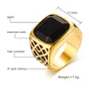 Men Square Black Carnelian Semi-Precious Stone Signet Ring in Gold Tone Stainless Steel for Male Jewelry Anillos Accessories212A