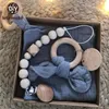 Baby Pacifier Clips Infant Beech Wooden Teether Ring Saliva Towel Bunny Ear Wooden Baby Teething Bracelet born Gifts 240116