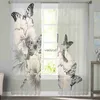 カーテン黒と白の蝶のフラワーアートリビングルームの装飾用チュールカーテン