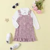 Clothing Sets Toddler Baby Girl 2Pcs Set Autumn Flower Embroidery Bow Tie Long Sleeve Shirts Plaid Straps Suspender Dress Outwear