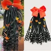 Kids Braided Ponytail with Beads Ribbons Curly End Kids Ponytail with Beads and Bow Detachable Ponytail for Kids 240116