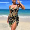 Vrouwen Badmode 2024 Tweedelige Vrouwen Bikini Set Push Up Bloemen Gedrukt Bikini Strappy Bandage Braziliaanse Biquini Badpak