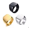 Anillos de banda Joyería de moda 3 colores Negro Oro Sier Acero inoxidable Anillo de titanio liso Forma cuadrada Tamaño 7.8.9.10.11.12 Hombres 311 G2 Dhe3L