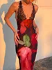 Casual Dresses Women Sexy Summer Sling Dress Vintage Sleeveless Backless Flower/Leopard Print Bodycon Long For Cocktail Party Clubwear