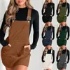 Freizeitkleider Damen-Minikleid aus Cord, A-Linie, verstellbarer Knopfleiste, Herbst- und Winter-Lätzchen, locker für Damen, Rüschen