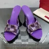 Pantofole con strass sfumati di alta qualità Ciabatte con fibbia in metallo con fibbia in cristallo sandalo con tacco a spillo 7 cm sandali firmati di lusso da donna scarpe da sera con tacco da donna