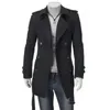 Men's Trench Coats Lapel Collar Woolen Coat Double-breasted For Men Solid Color Windbreaker With Belted Notch Mid-length