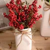 Decorative Flowers 10pcs Red Berries Branches Artificial Foam Holly Berry Flower Fruit Bouquet Stamen Plant DIY Wreath Christmas Party Home