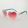 Best-selling high-quality heart-shaped engraving lens sunglasses diamond natural blue color wooden sunglasses 8300686-A size 58-18-135mm