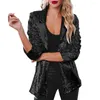 Women's Jackets Female Blazer Autumn Winter Lapel Long Sleeve Outerwear Party Sequins Shinny Street Temperament Y2K Casual Coat