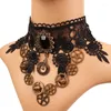 Gargantilha Steampunk GothicCharm Flor Oca Sexy Colar de Renda Acessórios de Jóias Colares Mulheres Declaração Engrenagem Design de Corrente