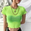 T-shirt da donna moda coreana T-shirt trasparente sexy maglia trasparente manica corta top bikini colore brillante copricostume pullover donna