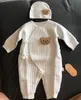 Urso bebê macacões com chapéu de algodão da criança macacão para meninos meninas mangas compridas bebê onesies macio respirável pijamas 240116