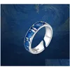 Cluster-Ringe Bamoer Sterling Silber 925 Liebhaberringe für Paare Blauer Sternenhimmel von Van Gogh Offener Fingerring Design Schmuckzubehör Dh1So