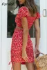 Party Dresses Women Fashion Red Croped Dress Suits Floral Print BodyCon Mini 2 Pieces Set 2024 Summer Beach Boho Vestidos