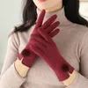 Camurça inverno novas luvas de dedo dividido quente feminino, atacado luvas de tela de toque holdone