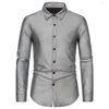 Camisas de vestido masculino homem homem camisa de casamento ouro alta lapela lantejoulas homens impressos qualidade S-2XL preto botão de negócios 2024