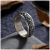 Band Ringen Sterling Sier Mannen Ringen Draaien Carving Bloem Gothic Vintage Rock Uni Punk Ring Voor Vrouwen Party Fijne Sieraden 729 Z2 Drop D Dhe1K