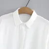 Artı Boy Beyaz Gömlek Bahar Sonbahar Şifon Bluz Kadınlar Moda Moda Düz Renk Uzun Kol Gevşek Kısa Buz İpek Temel Tops 240131