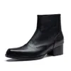 Bottes de Style britannique pour hommes, en cuir véritable, talons hauts de 5 Cm, chaudes, à la mode, chaussures sociales à la cheville, pour l'hiver