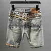 Herr shorts sommar tunna broderade shorts män denim fempunkt byxor vit trend personlighet skarv elastisk tidvatten Brandephemeralew