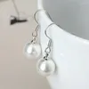 Dangle Oorbellen Eenvoudige Witte Ronde Imitatie Parel Drop Voor Vrouwen Koreaanse Mode Zilveren Kleur Haak Dagelijkse Slijtage Elegante Sieraden