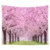 Tapisserier Pink Cherry Blossom Forest Tapestry Spring Flowers Wall Hängande tyg Tapisserier Floral Väggfilt för hemmet vardagsrumsdekor