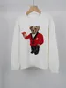 24SS Autumn Women's Designer Sweater Cartoon R Bear broderi mode långärmad stickad pullover ull bomull mjuk kvinnors stil