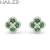 Hailer 0.5CT Studs Moissanite Lab Grown Green Emerald 10K 14K Pure Gold Clover örhängen för kvinnor